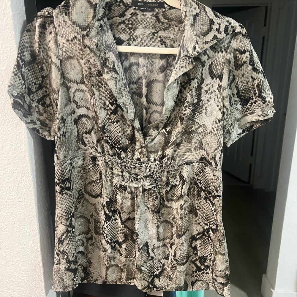 BCBGMaxAzria Snake Print Blouse - Black and Gray 100% silk